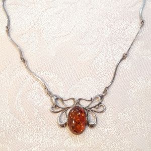 Vintage Baltic Amber & Sterling Silver Necklace